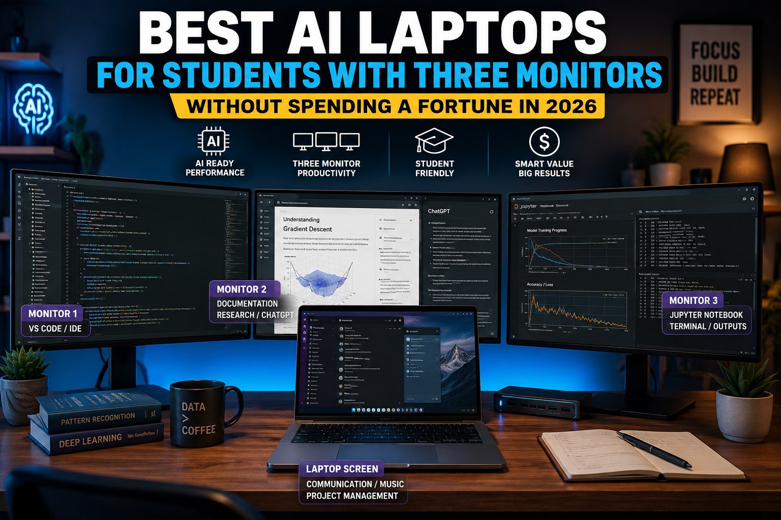 Best AI Laptops for Students With Three Monitors (Without Spending a Fortune in 2026)