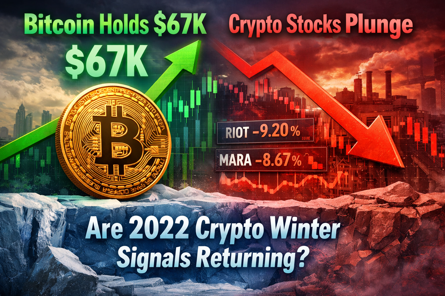 Bitcoin Holds $67K as Crypto Stocks Sink — Are 2022 Warning Signs Back?