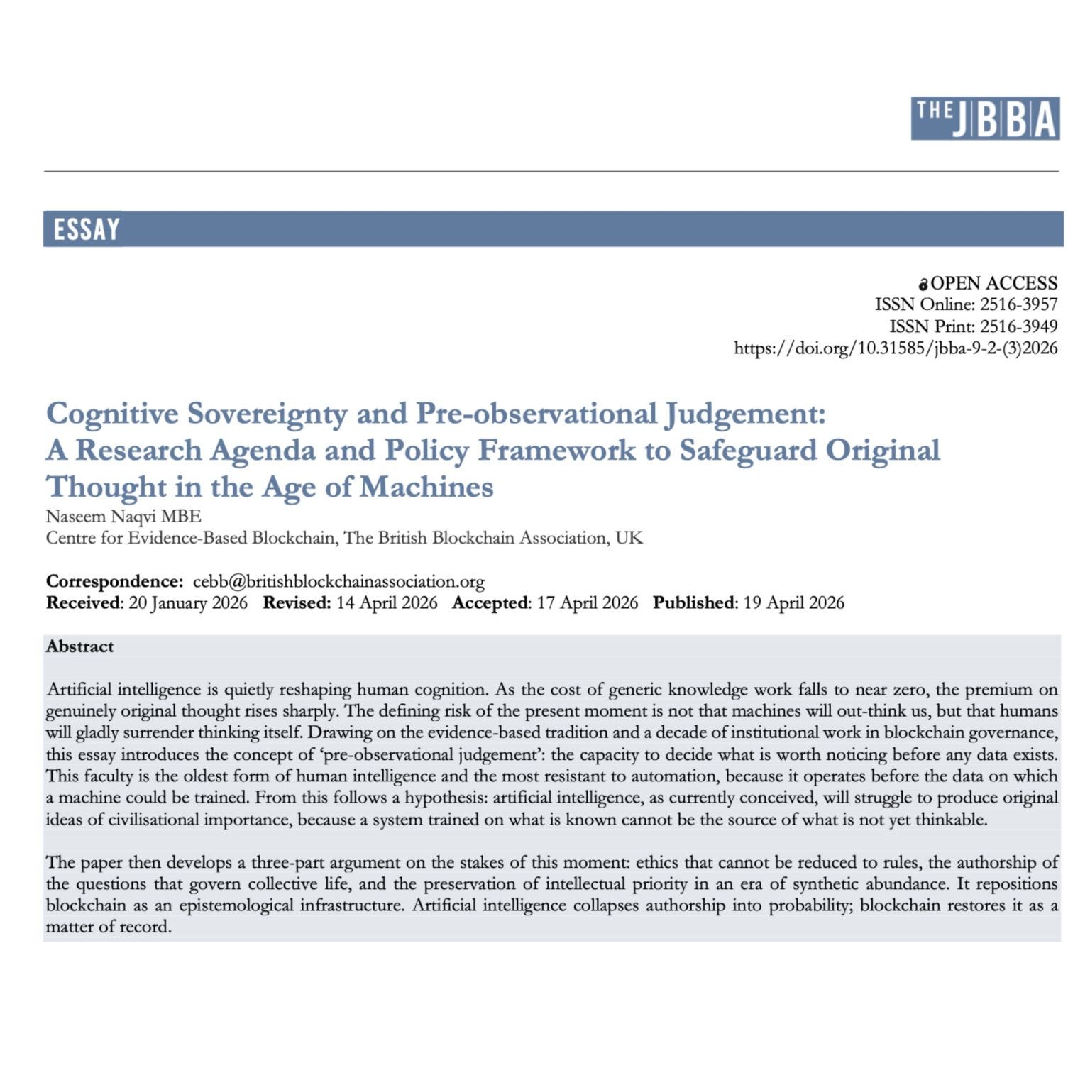 New JBBA Research: A Framework for AI Philosophy and Cognitive Sovereignty