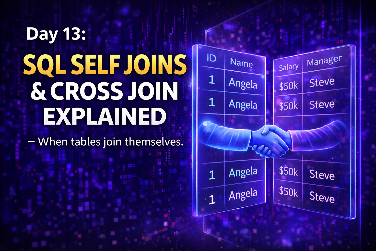 Master SQL in 30 Days: Day 13 — The Mirror Dimension  Self Joins & Cross Joins Explained — When…