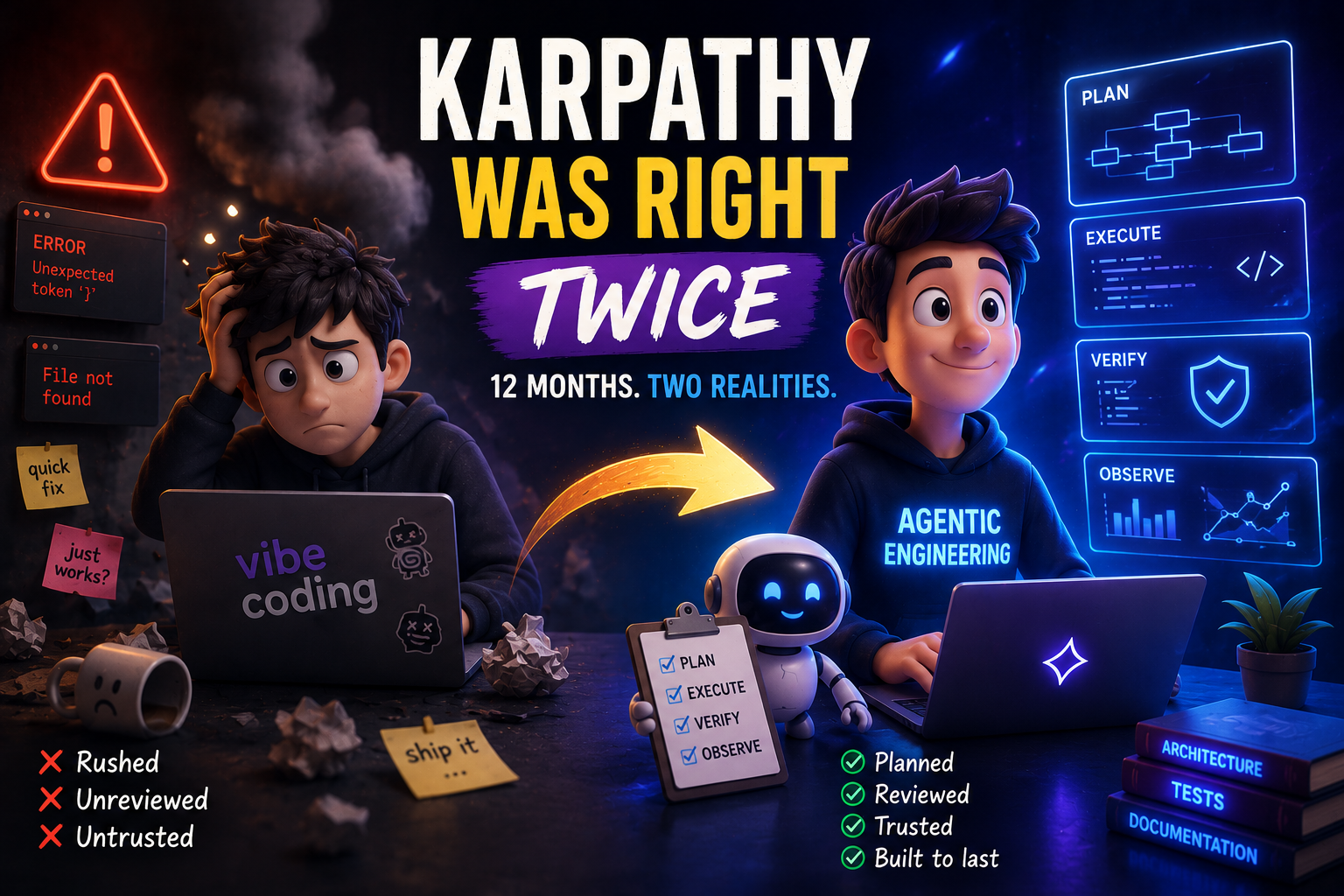 Karpathy Was Right Twice: From Vibe Coding to Agentic Engineering in 12 Months