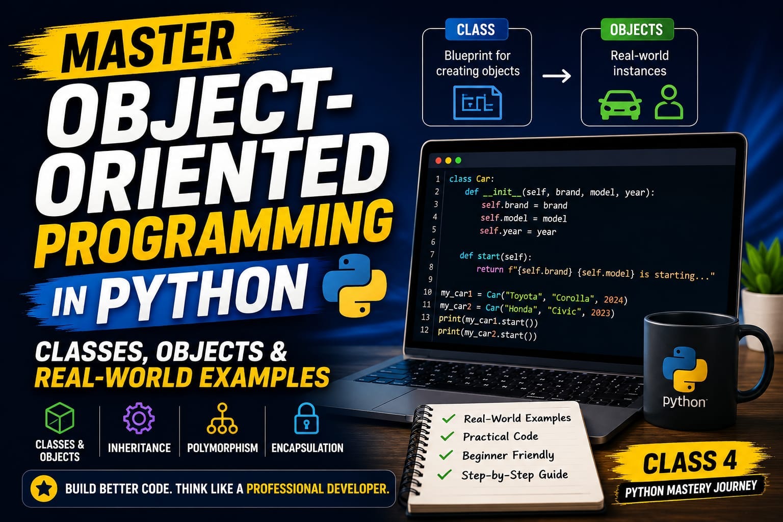 Master Object-Oriented Programming in Python: Classes, Objects and Real-World Examples
