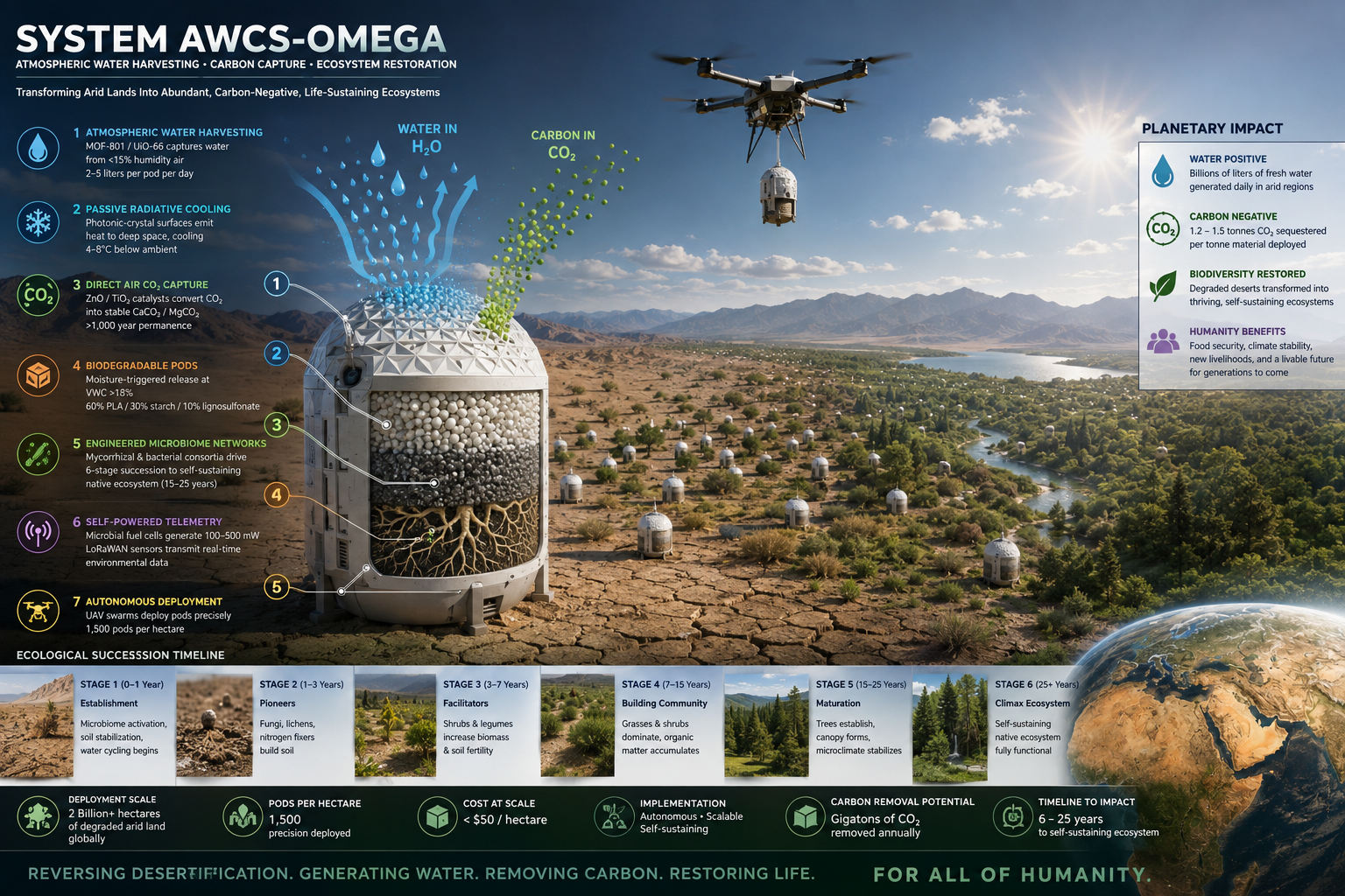 Reversing Desertification at Planetary Scale: The AWCS-Omega Matrix