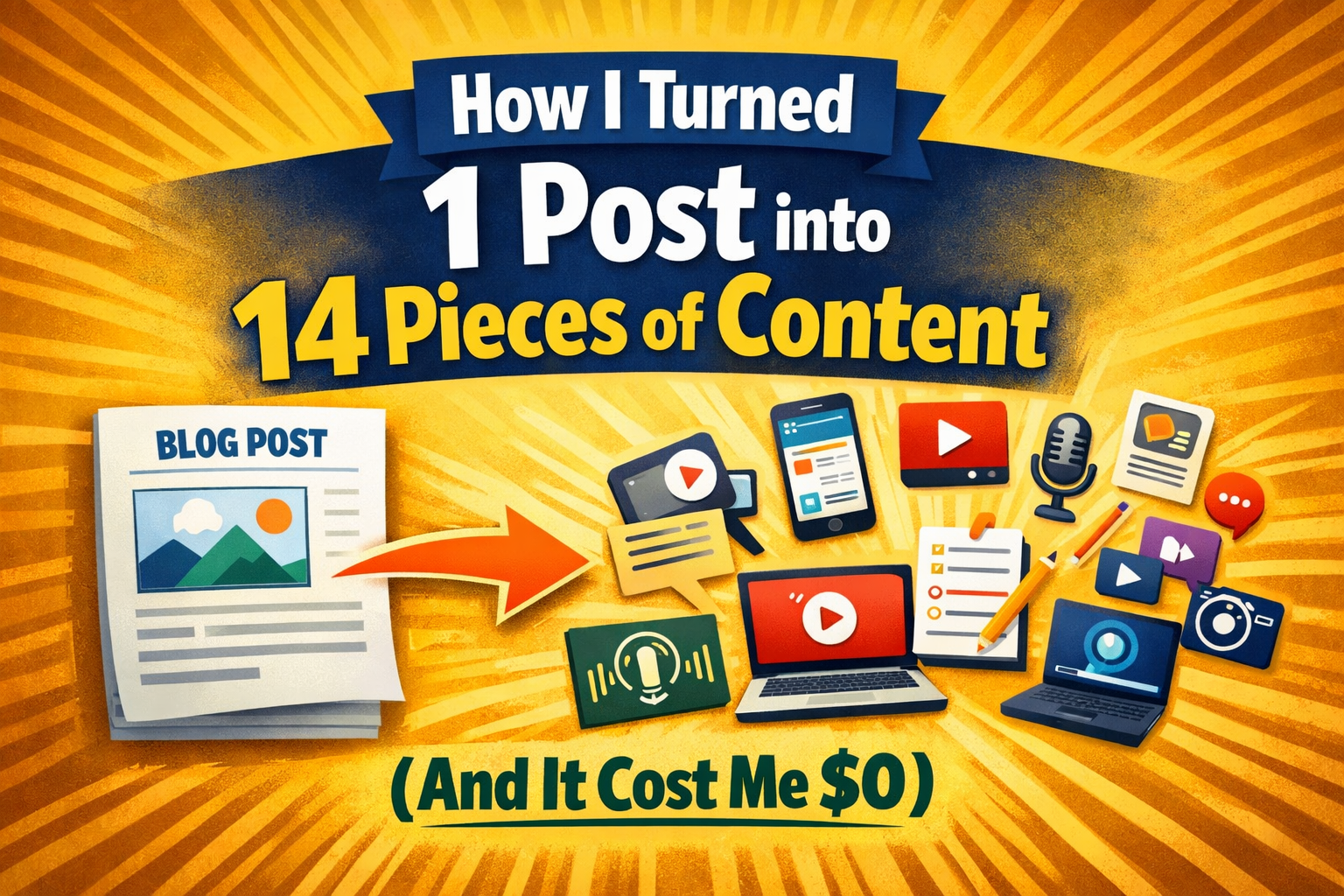 How I Turned 1 Post into 14 Pieces of Content? (And It Cost Me $0)