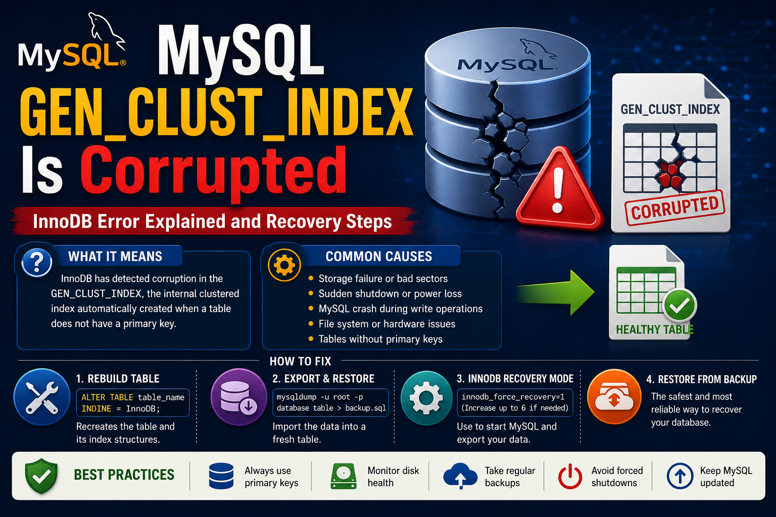 MySQL GEN_CLUST_INDEX Is Corrupted Error: What It Means and How to Fix It