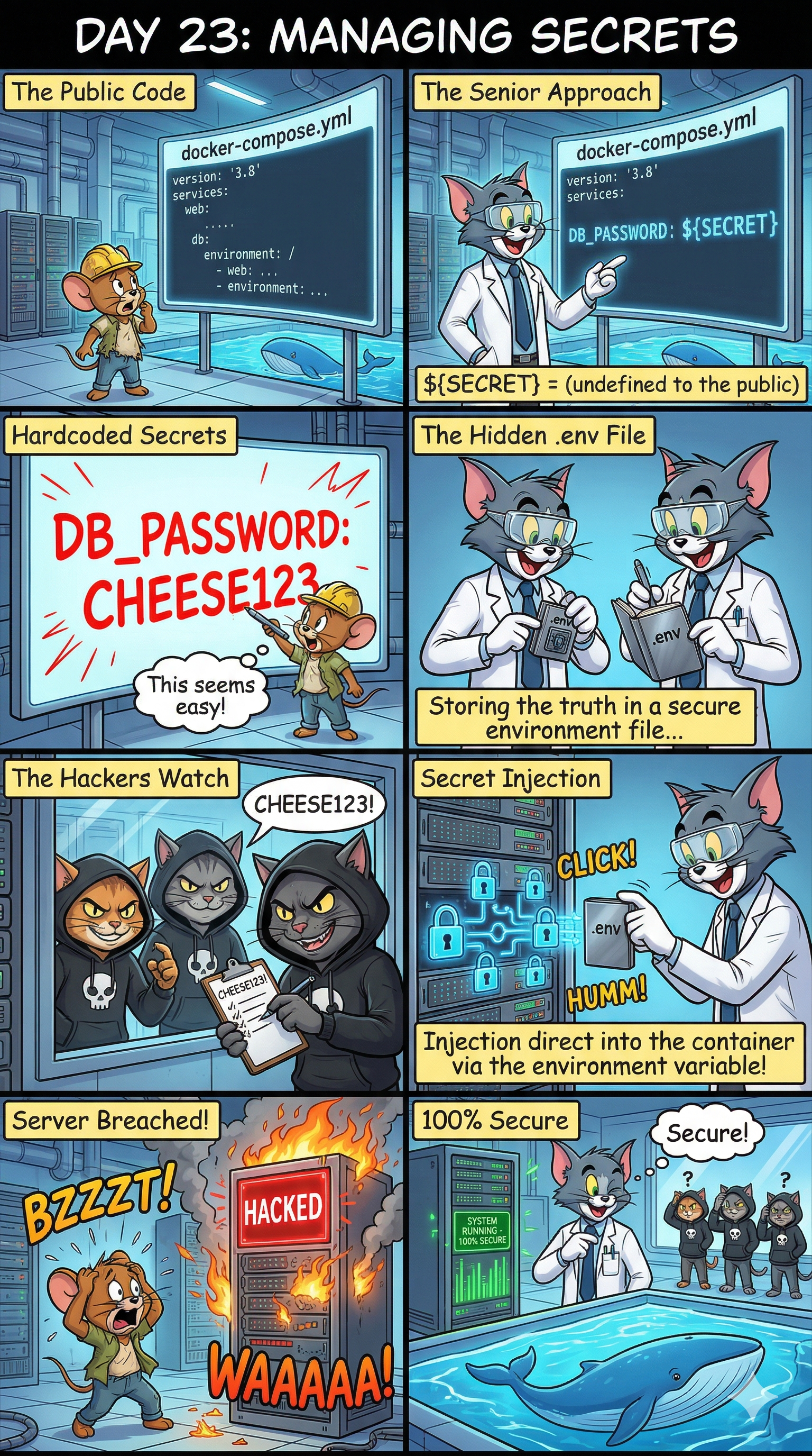 Day 23: Securing the Symphony — Managing Secrets with .env Files in Docker Compose.