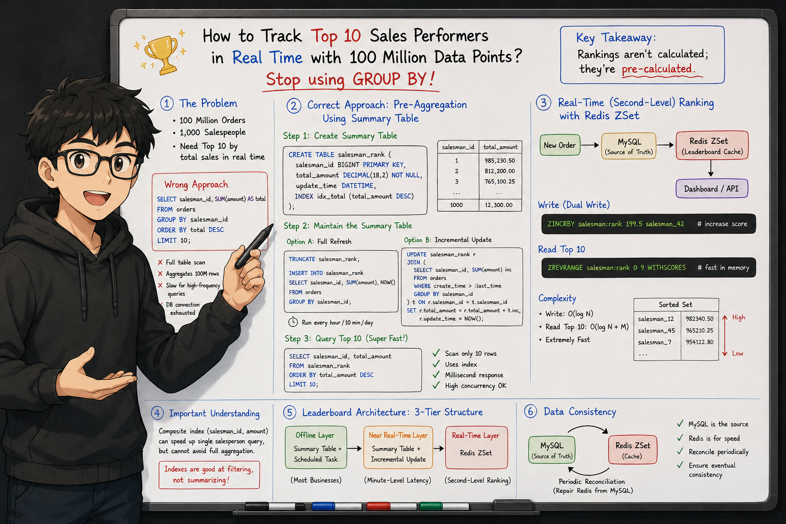 Stop Using GROUP BY for Real-Time Leaderboards: How to Track the Top 10 Sales Performers Across 100…