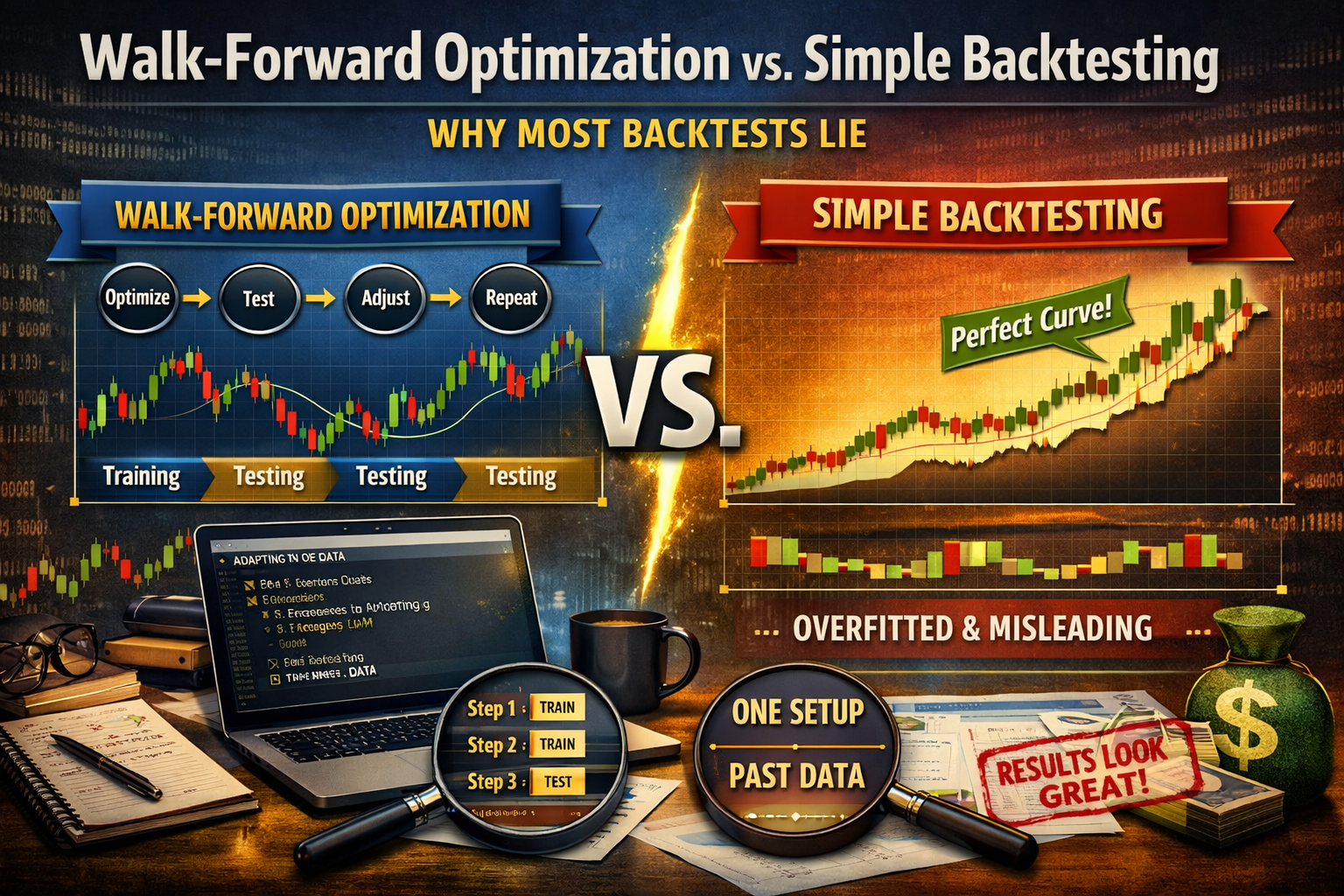 Walk-forward optimization vs. simple backtesting — why most backtests lie