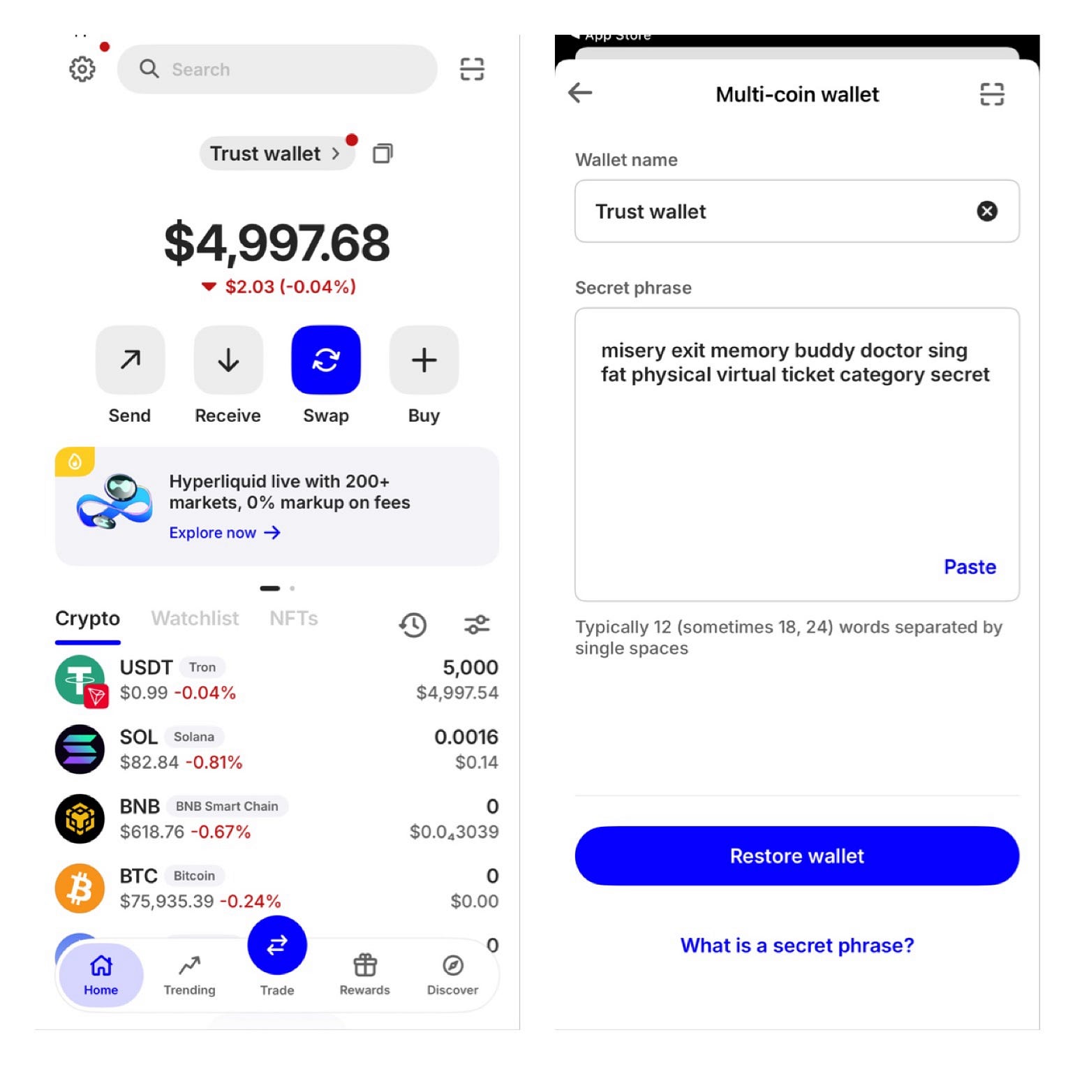Iam new to crypto. how to send my 5,000 USDT from my trust wallet to binance ?
