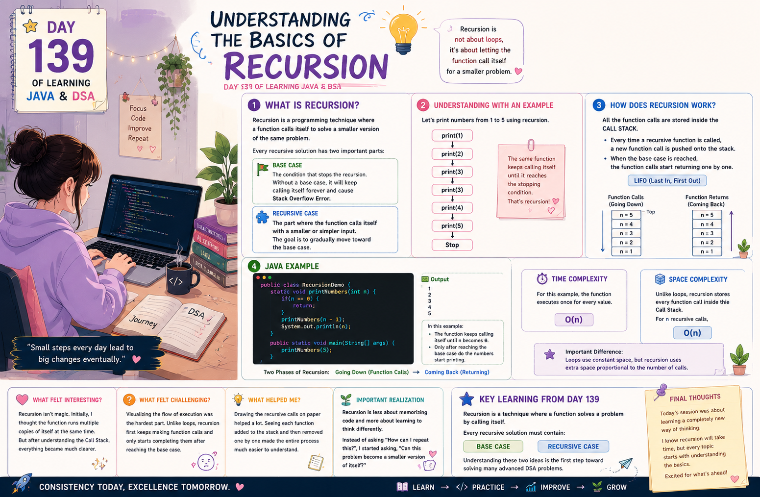 Day 139 of Learning Java & DSA: Understanding the Basics of Recursion