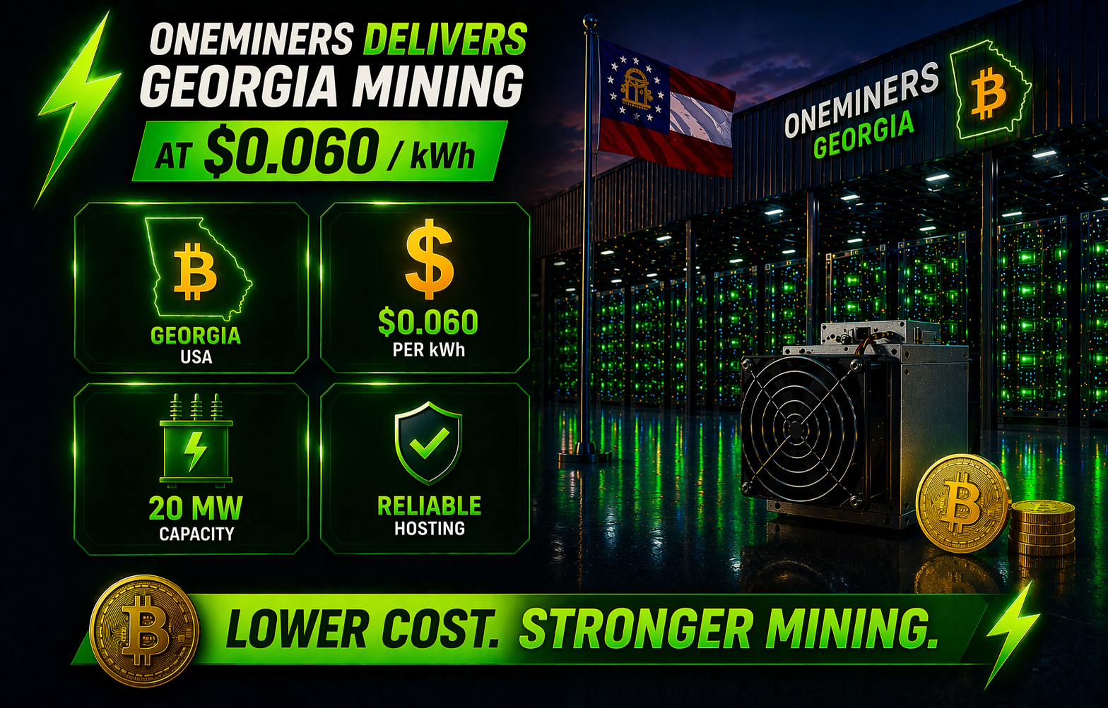 OneMiners Delivers Georgia Mining at $0.060/kWh