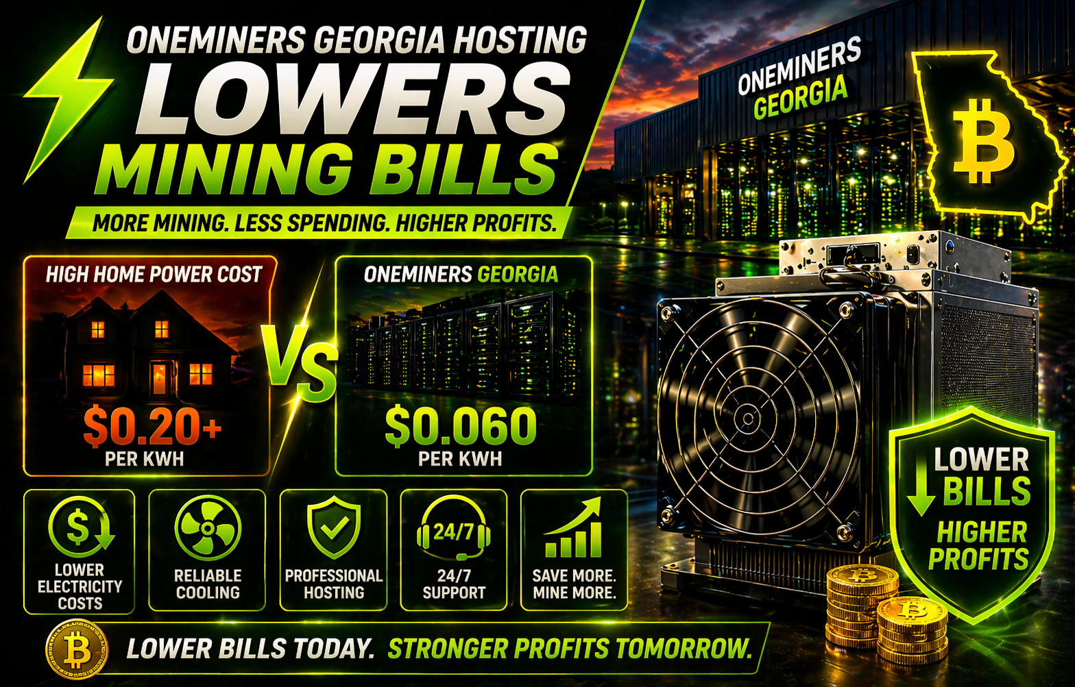 OneMiners Georgia Hosting Lowers Mining Bills