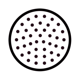 An image of a black circle around many individual black dots.