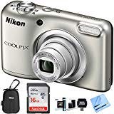 Nikon COOLPIX A10 Digital Camera 16.1MP 5X Zoom NIKKOR Glass Lens - Silver with 16GB Memory Card All...