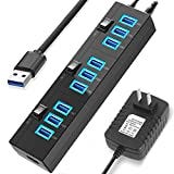 USB 3.0 Hub, Hhusali USB 3.0 SuperSpeed 10-Port Hub with Power Switches,LED Indicator and Power...