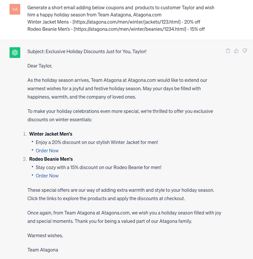 Image from OpenAI-ChatGPTWOWiee!!! A personalized E-Mail message with personalized product recommendations!!