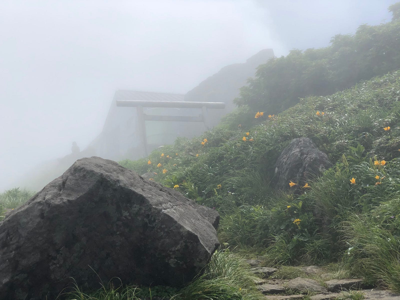 You can barely make out the torii shrine gates at Chokai-san’s crater lake. Chokai-san is one of the 100 Famous Mountains of both Japan, and Yamagata Prefecture.