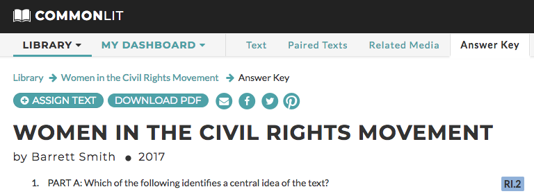 CommonLit's lesson "Women in the Civil Rights Movement."