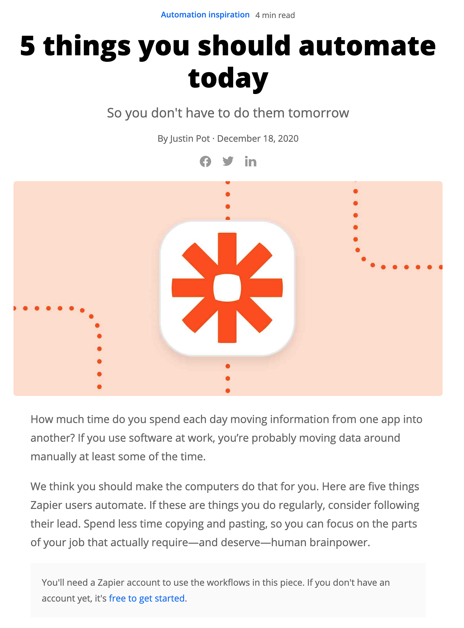 The page zapier sends you to after clicking the call to action on the email above.