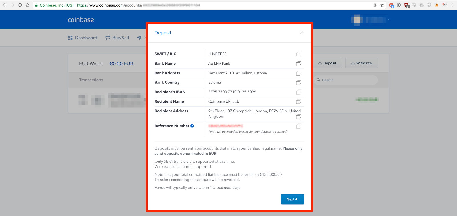 Storing Ethereum Coinbase Where Should I Enter The Reference Number For