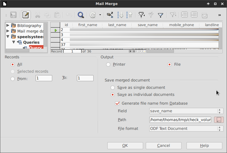 Creating documents from a template using LibreOffice’s ‘mail merge’ feature