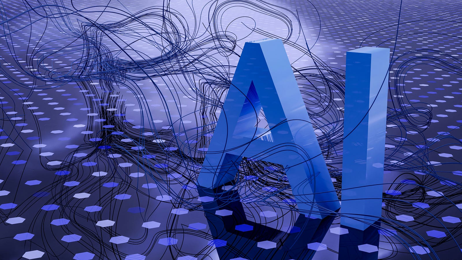 The letters A.I. in blue, with fibers wrapping around them.