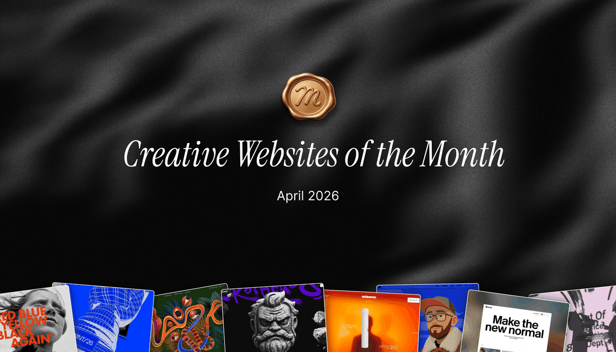 Creative Websites of the Month April 2026 cover image with elegant typography and a row of featured website thumbnails