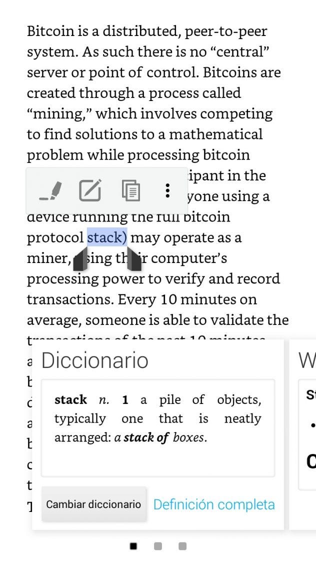 Acceso al diccionario desde un libro electrónico
