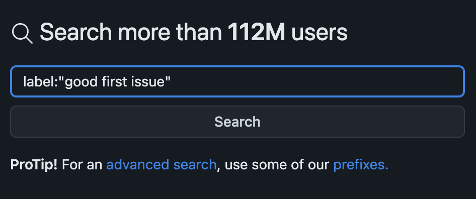 good first issue label search on GitHub