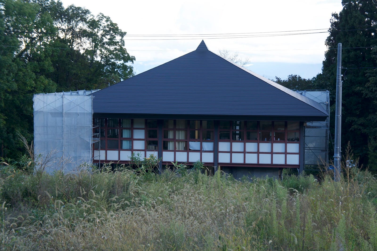 Hayama Shimin-so with its distinctive pointy roof to combat the vast amounts of snow that fall in the area.