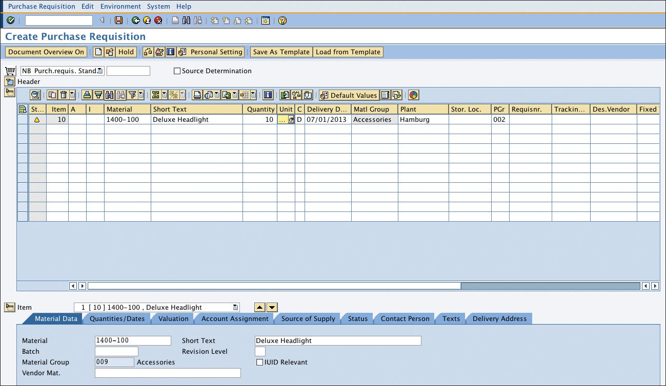 sap purchase requisition by account assignment