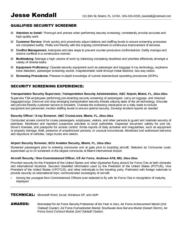 resume samples for security guard