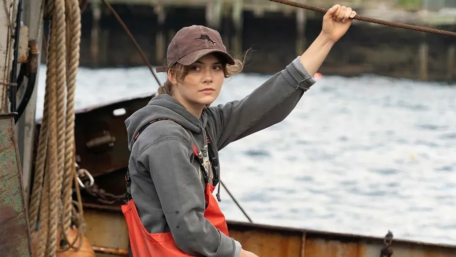 Actor Emilia Jones as Ruby Rossi in the film CODA, shown on her family’s fishing boat.