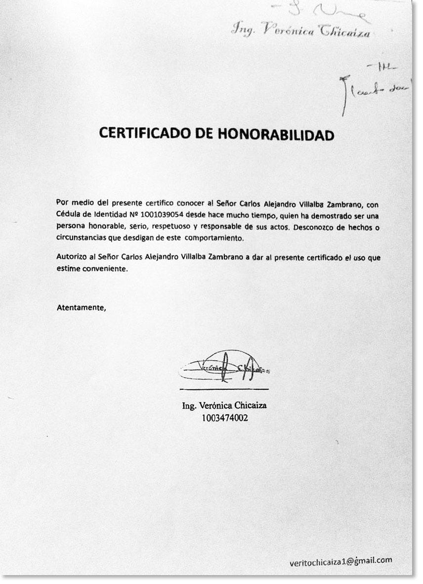 Certificado De Honorabilidad Para Una Persona - New Sample v