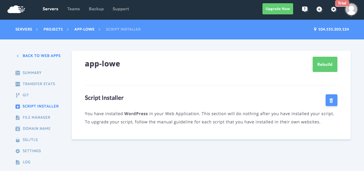 RunCloud WordPress 安裝完成畫面