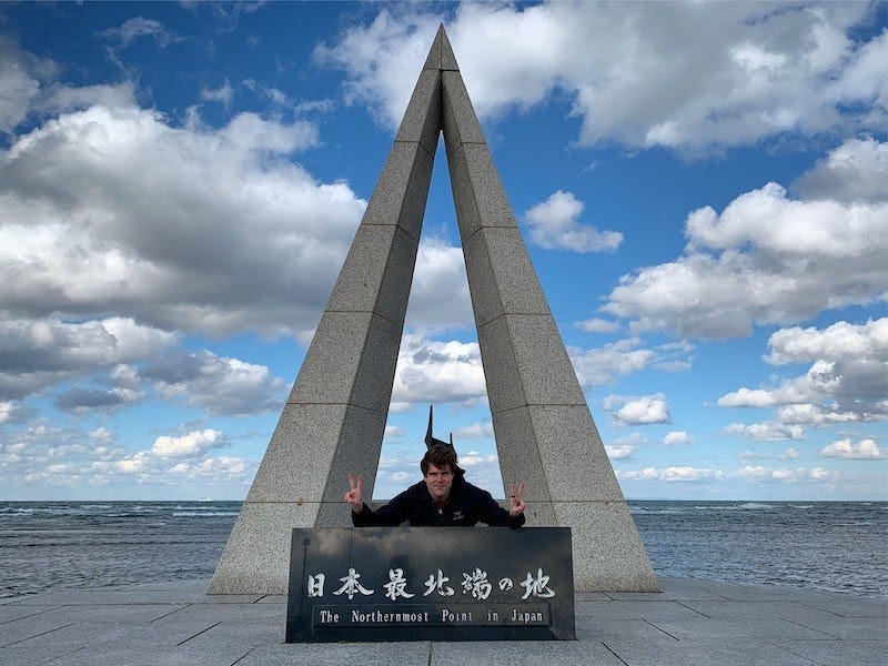 Donny Kimball poses at Wakkanai’s Cape Soya in northern Hokkaido