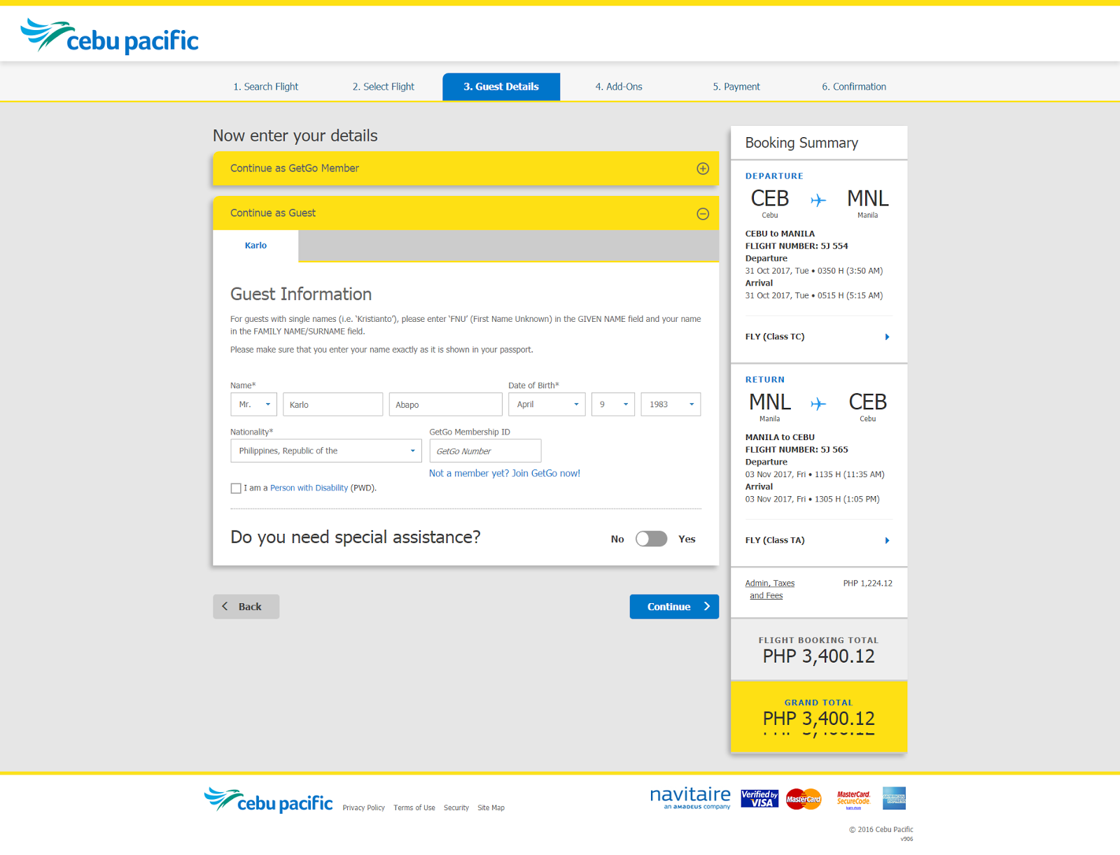 Product Review Cebu Pacific Air Part 3 Input guest details and