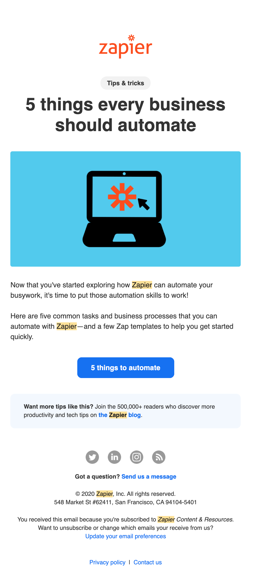 Triggered content email from Zapier upon sign up