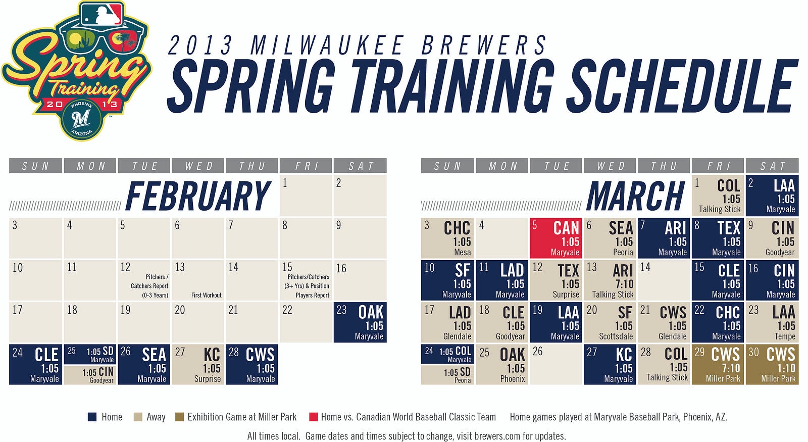 Brewers Announce 2013 Spring Training Schedule – Cait Covers the Bases