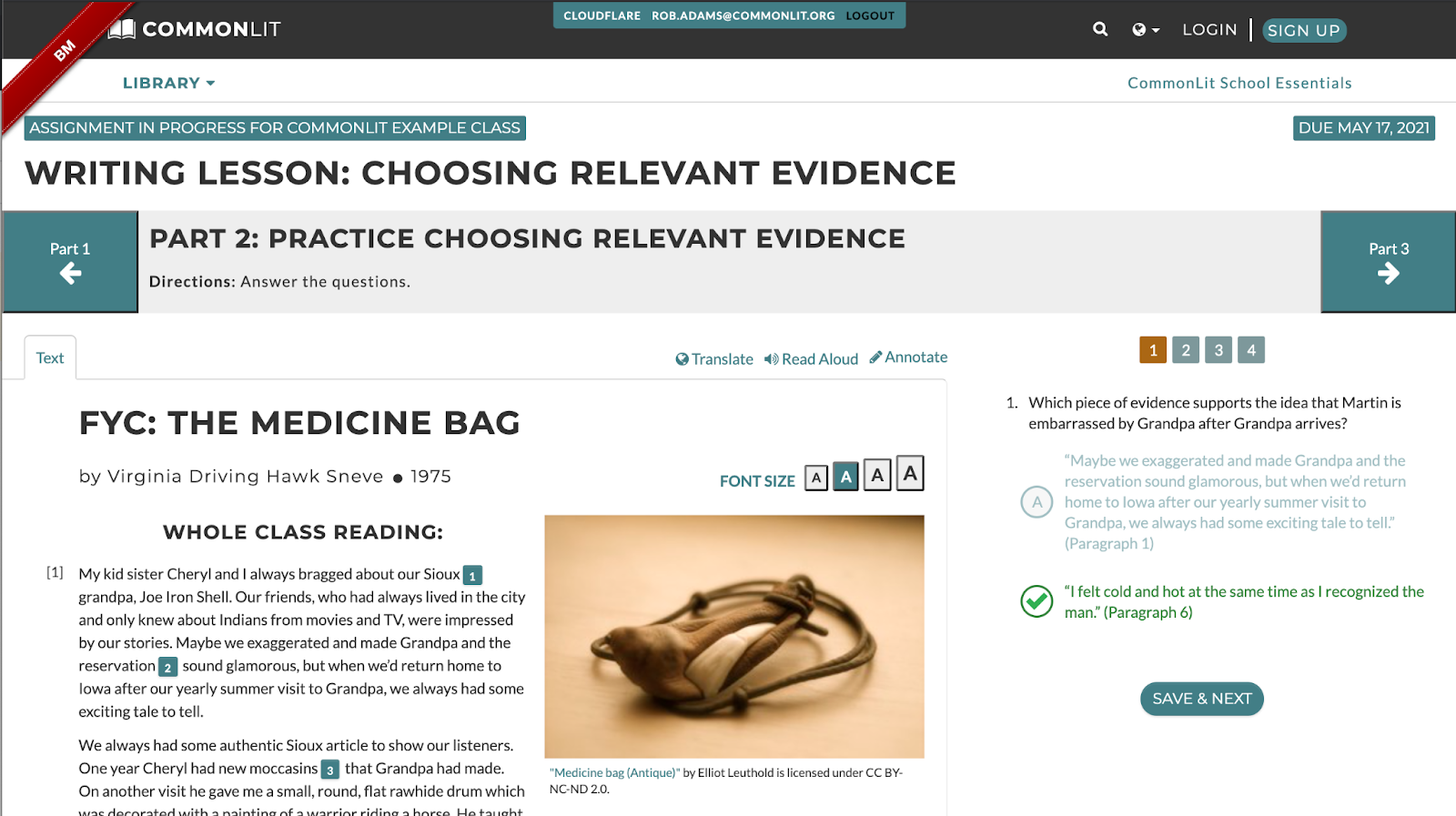 An example digital writing lesson based on the text "The Medicine Bag."