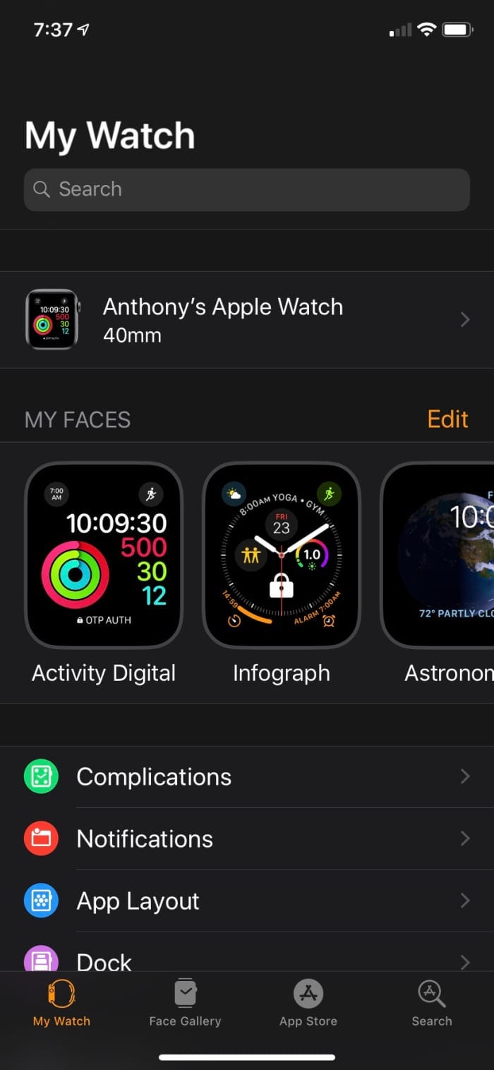 The Apple Watch app