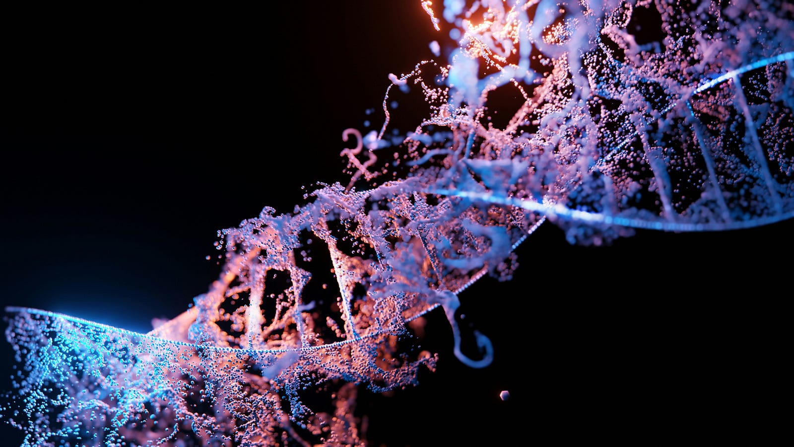 An illustration of a DNA strand, with methyl groups hanging off of it.