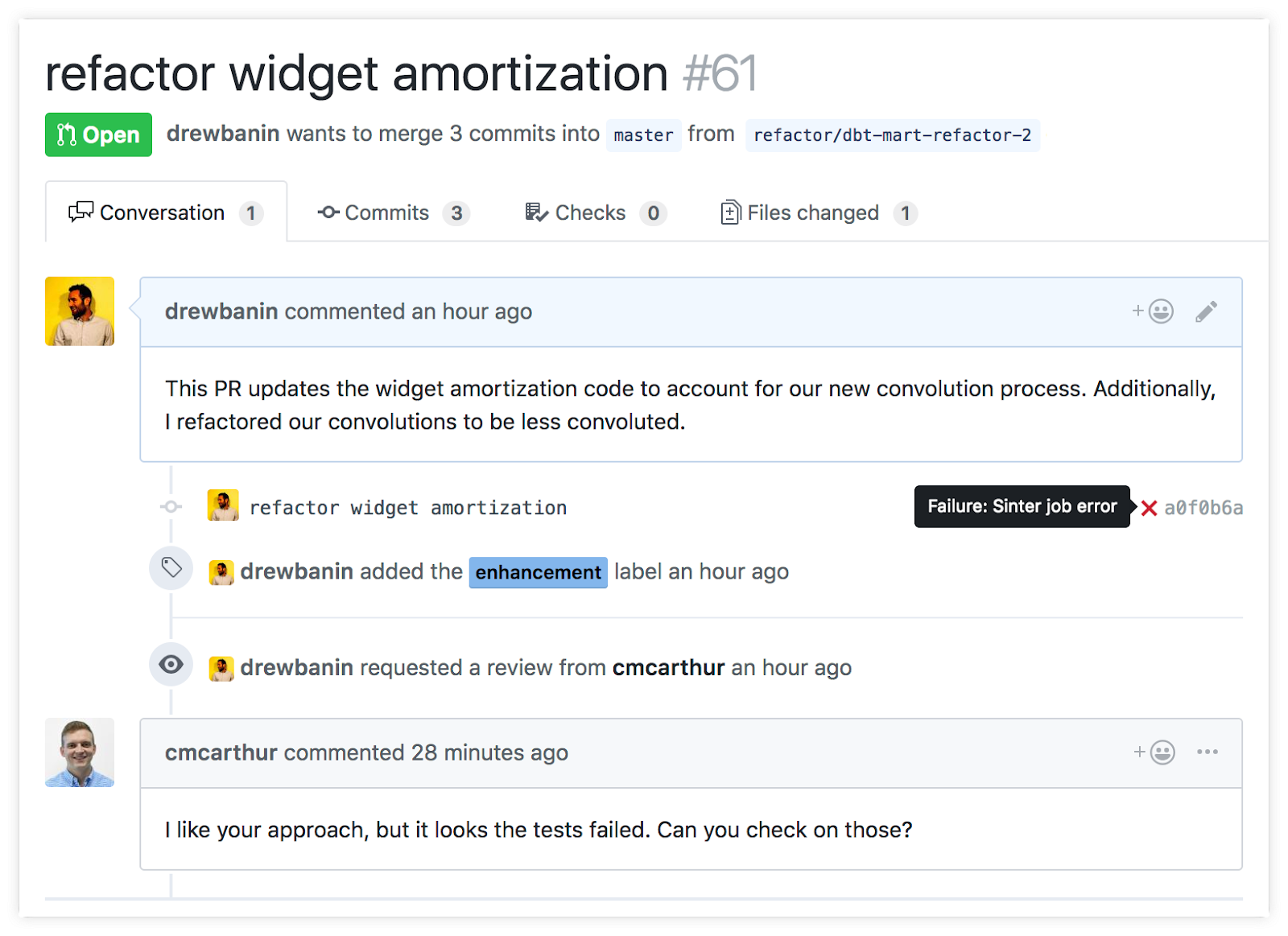 Screenshot showing Sinter's “build on PR” functionality