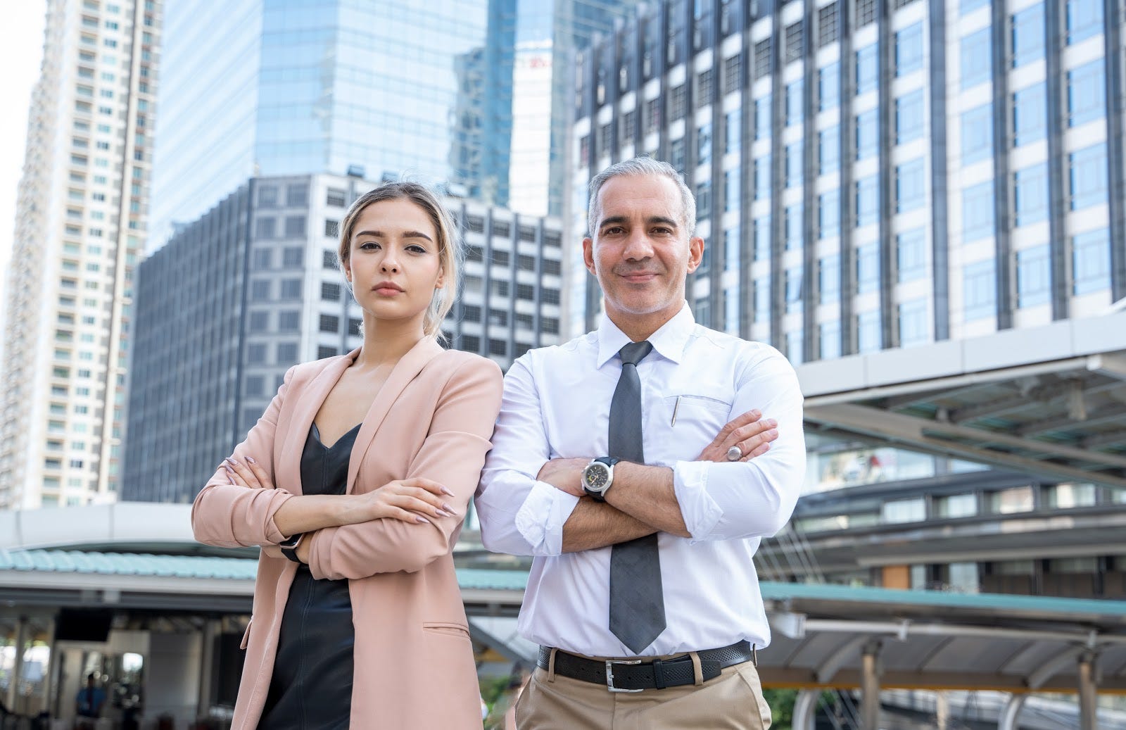 Male and Female Bosses in a City Setting