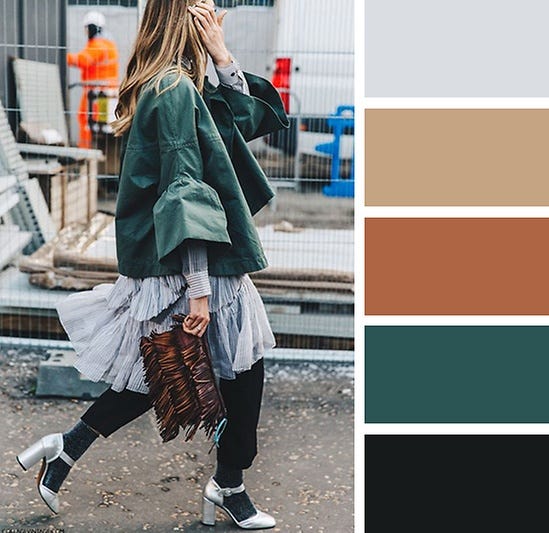 Color Coded Wardrobe Palettes To Try For Every Season It S A Musky Forest Tone Rich In Dark Green And Match Your Black Greys With Splash Of Orange Y Brown Beige For Calming Relaxing Color