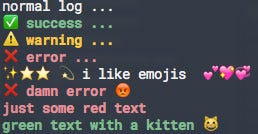 Screen capture of logs with a lot of emojis