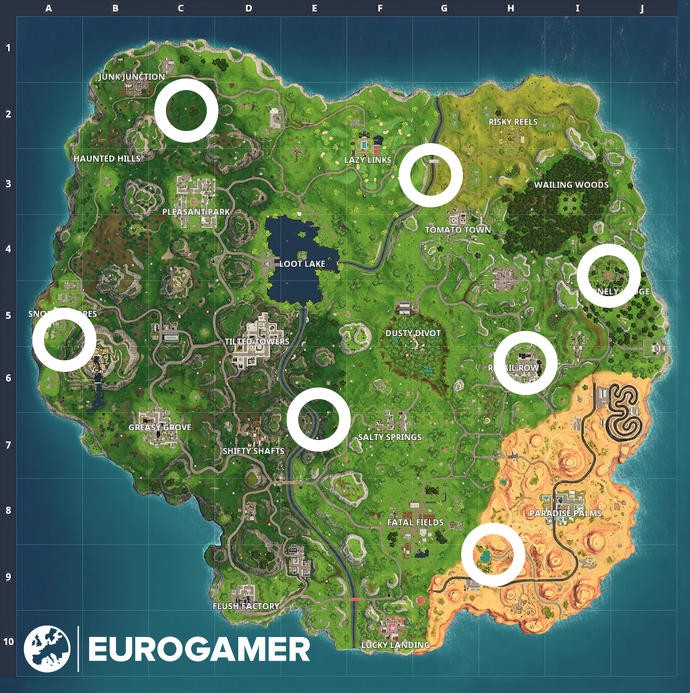here s the location of every fortnite time trial map image courtesy of eurogamer - fortnite season 6 time trial locations