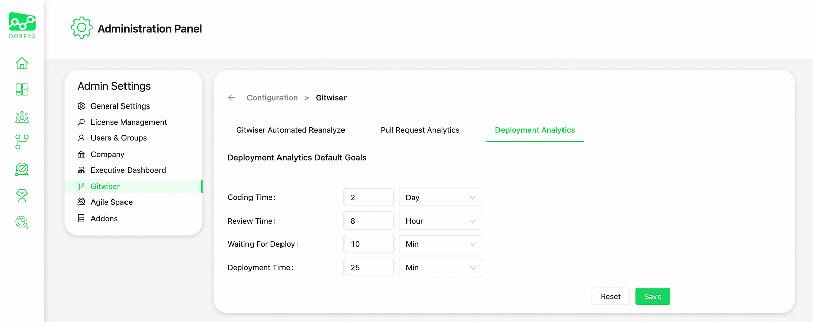 Set goals for Deployment Analytics (DORA)