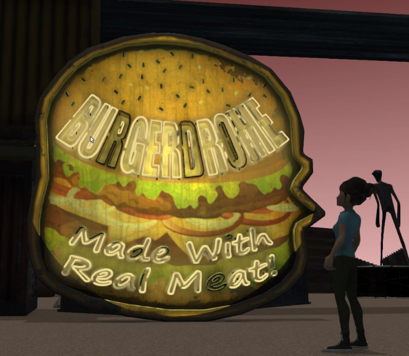 Burgerdrome Burgers are made with 100% real meat and illuminated with top quality emissive materials in High Fidelity VR.