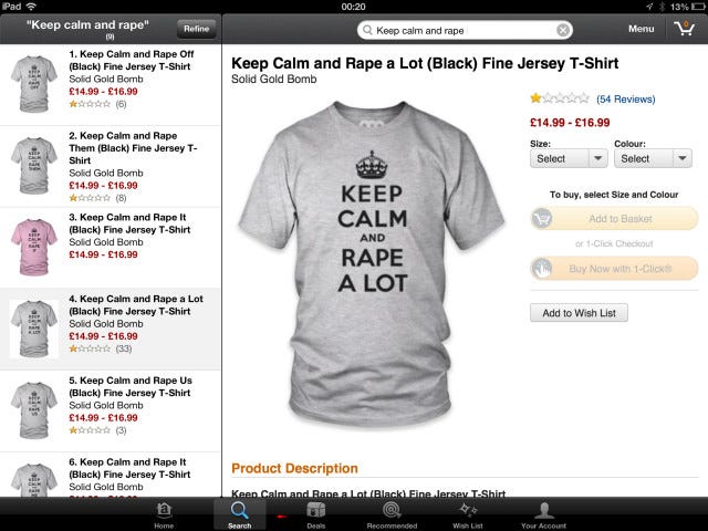 Keep Calm and Rape A Lot - computer-generated tee shirt ad